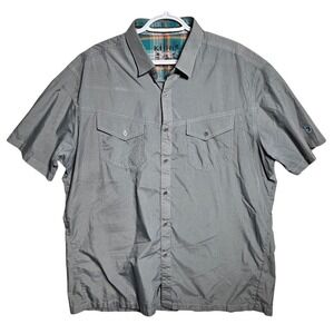 Kuhl Eluxur Mens XL Gray Micro Check Short Sleeve Button Down Hiking Shirt. 134